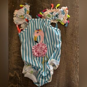 Striped Flamingo Baby Swimsuit